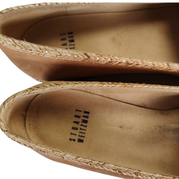 Stuart Weitzman Beige Nubuck Espadrille Flats 7 Braided Trim Cap Toe Spain - Picture 8 of 15